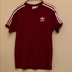 maroon three stripes adidas shirt